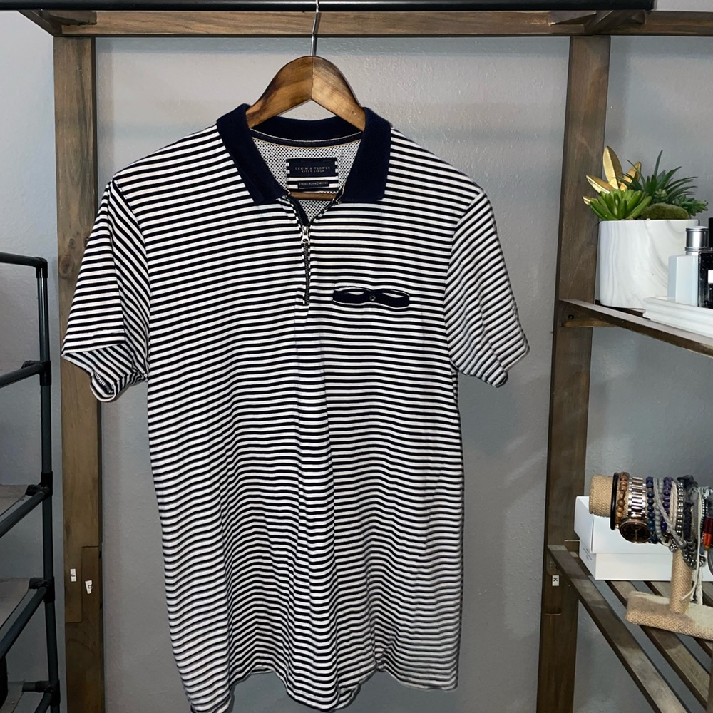 Denim & Flower quarter zip short sleeve polo